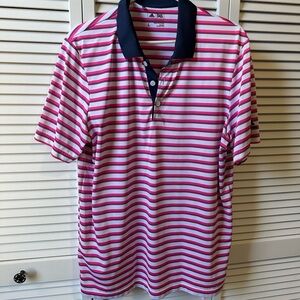 adidas Pink and White Striped Polo Shirt